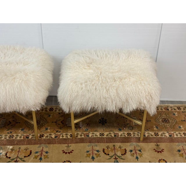 Outpost Original Tibetan Lambskin + Brass Ottomans, Pair For Sale In San Francisco - Image 6 of 12