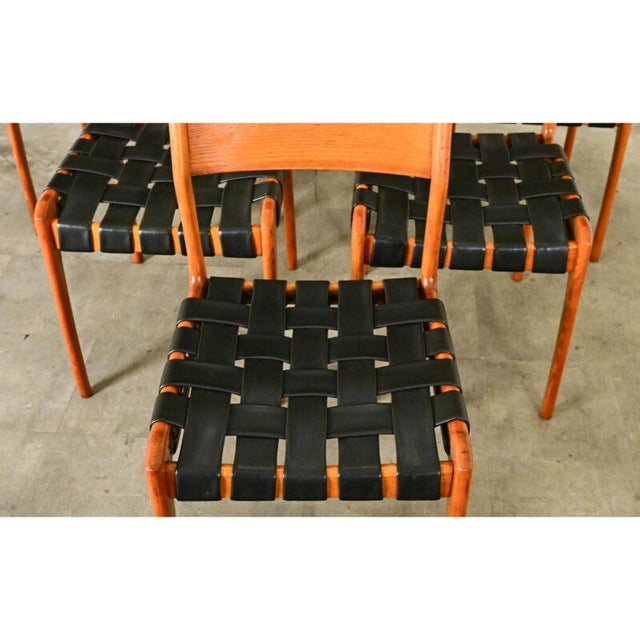 Amber Italian Mid-Century Leather and Beech Dining Chairs - Set of Six For Sale - Image 8 of 12