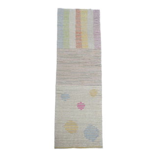 1970s Vintage Handmade Wool Cotton Beige Runner Rug For Sale