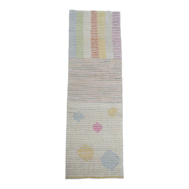 1970s Vintage Handmade Wool Cotton Beige Runner Rug For Sale