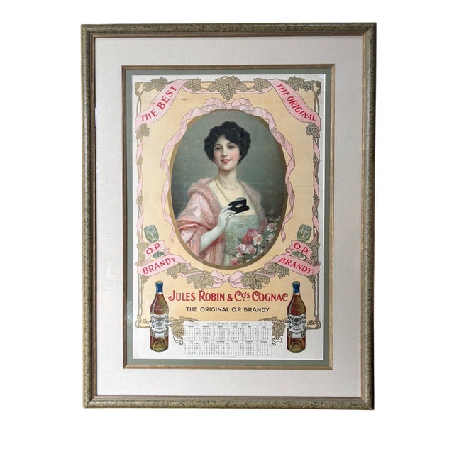 Jules Robin & Co. Original French Cognac Calandar Poster, 1918 For Sale
