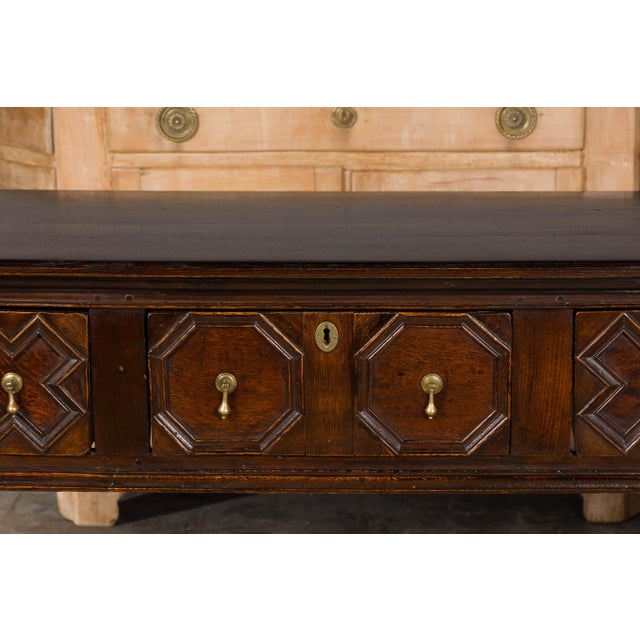English 19th Century Oak Sideboard with Geometric Front and Three Drawers For Sale - Image 11 of 12
