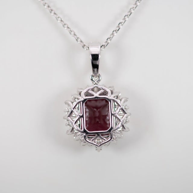 Red 4.8Ct Rhodolite Garnet Pendant With Natural Diamonds in Solid 14k Gold, 11x9mm For Sale - Image 8 of 8