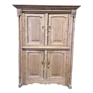 Antique English Pine Four Door Architectural Cupboard Cabinetry For Sale