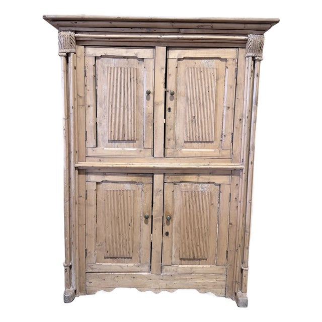 Antique English Pine Four Door Architectural Cupboard Cabinetry For Sale