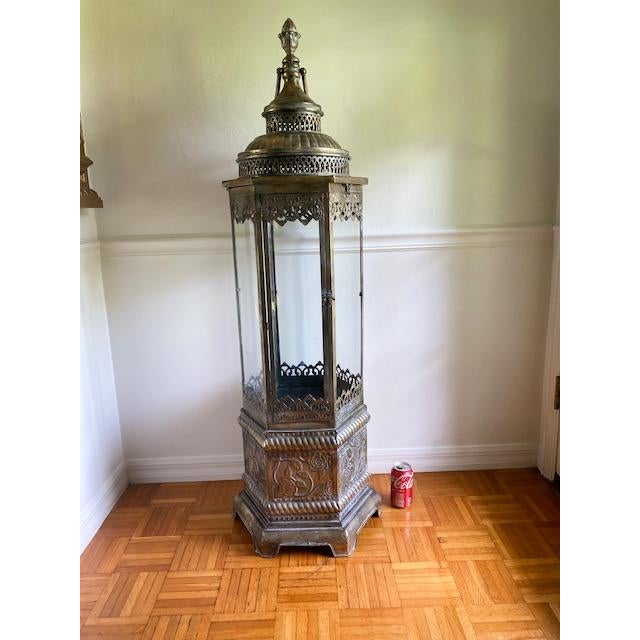 XTall Antique Gold Leaf Metal and Glass Floor Lantern Chairish