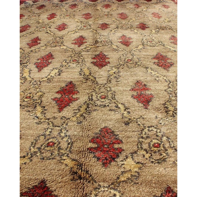 Textile Turkish Tulu With Repeating Tribal Motifs on a Sand Field Surrounded by a Red Border For Sale - Image 7 of 13
