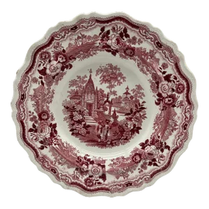 Antique English Staffordshire Transferware Soup Plate, "Temple Warriors" Pattern, by Adams 1830's