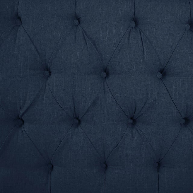 Contemporary Ivy Tufted Wingback Bed in Navy Classic Linen, Full For Sale - Image 3 of 8