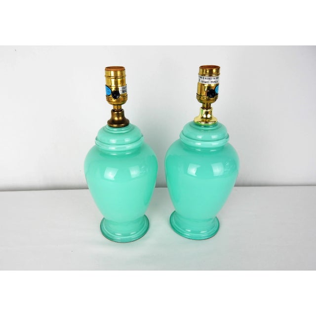 Aqua Blue Glass Boudoir Lamps, Pair For Sale - Image 4 of 11
