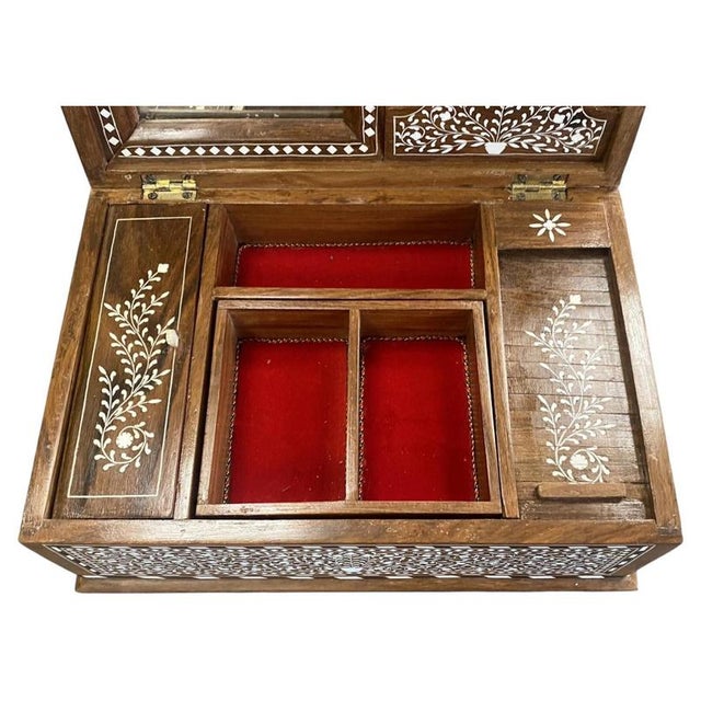 Wood Indian Rosewood Jewellery Box with White Floral Inlay For Sale - Image 7 of 8