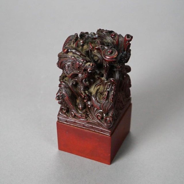 Chinese Antique Chinese Carved Hardwood Figural Group With Dragons, Circa 1920 For Sale - Image 3 of 9