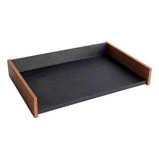 Mid 20th Century Desk Organizer Tray in Oak With Faux Leather Lining For Sale
