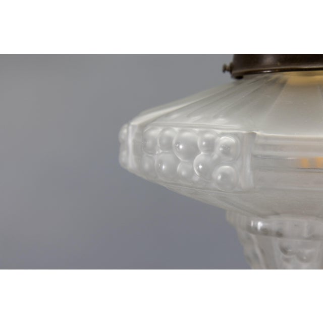 Art Deco French Frosted White Glass and Brass Ceiling Light, 1930s For Sale - Image 13 of 18