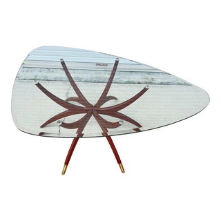 1960's Mid-Century Modern Spider Base Coffee Table With Guitar Pick Beveled Glass Top For Sale