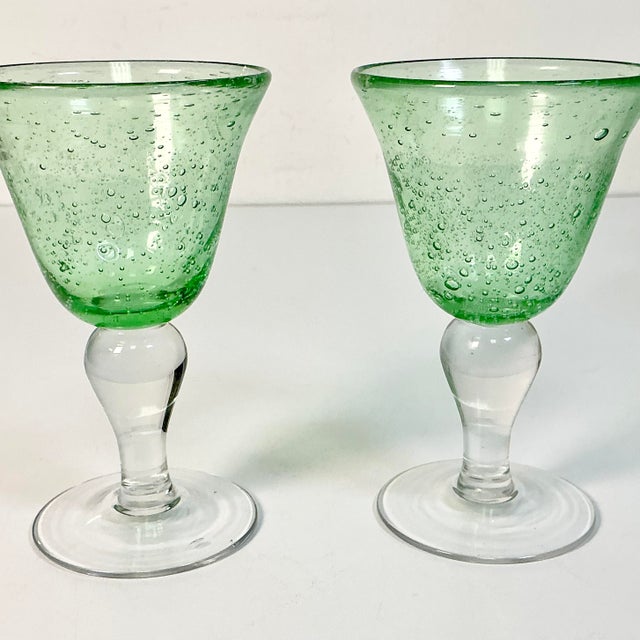 Murano Vintage Italian Rustic European Controlled Bubble Hand Blown Glass Wine Goblets - Set of 7, After Murano For Sale - Image 4 of 9