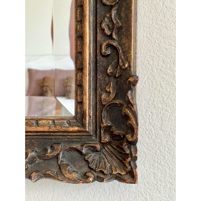 1990s Beveled Ornate Carved Wood Wall Mirror For Sale In Dallas - Image 6 of 11