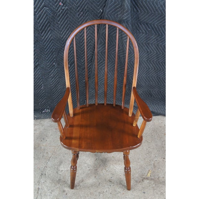 Late 20th Century Late 20th Century 2 Amish Oak High Spindle Bow Back Windsor Dining Armchairs For Sale - Image 5 of 13