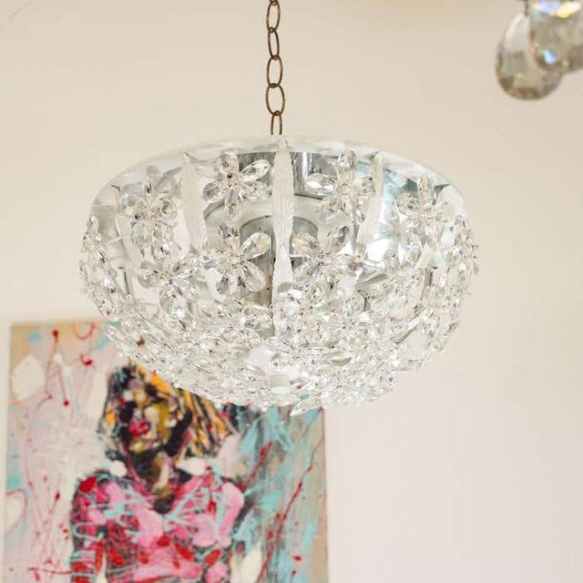 Mid-Century Modern 1960s Crystal Flower Foliate Motif Flush Mount For Sale - Image 3 of 9