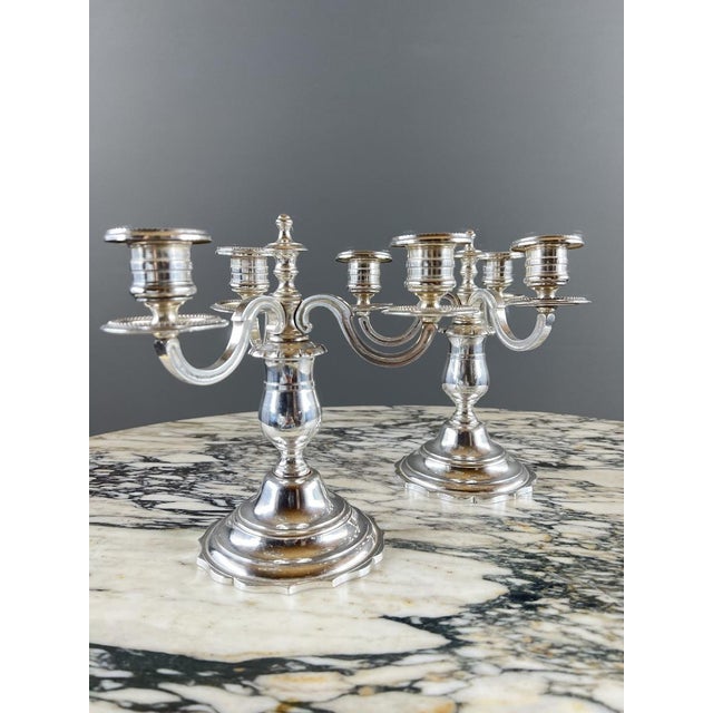 Silver 20th Century Silver-Plated Metal Candelabra, Set of 2 For Sale - Image 8 of 12