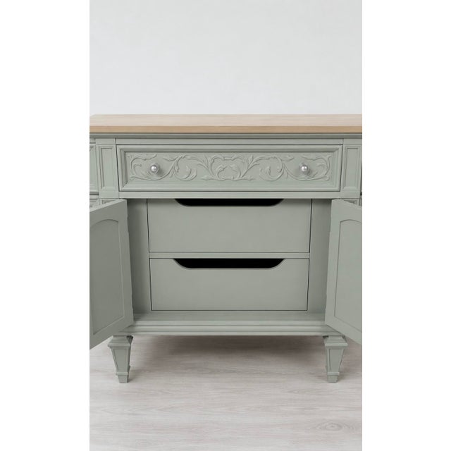 Celadon 1980s Professionally Refinished Thomasville Solid Wood Sideboard in Sage Green For Sale - Image 8 of 10