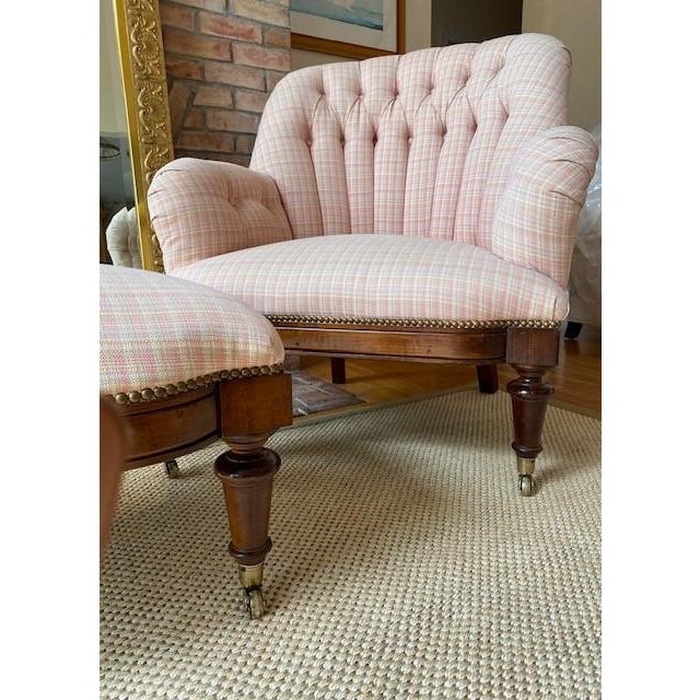 Custom Tufted Wingback Chair and Ottoman in Pink by Oscar De La Renta For Sale - Image 9 of 12