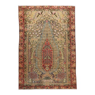 Early 20th Century Museum Quality Persian Carpet With Peacocks, Deer & Floral Medallion – A Tapestry of Nature and Nobility - 4' X 6' 2'' For Sale