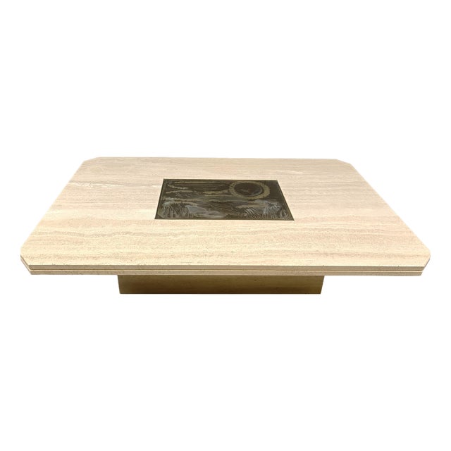 Vintage Etched Brass Coffee Table from Georges Mathias, 1970s For Sale