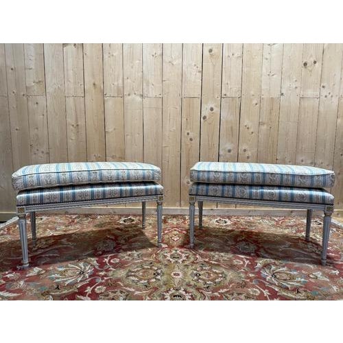 Blue Louis XVI Benches, Set of 2 For Sale - Image 8 of 8