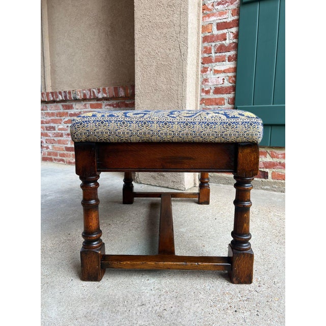 Antique English Oak Bench Upholstered Window Seat Jacobean Revival C1920 For Sale - Image 9 of 18