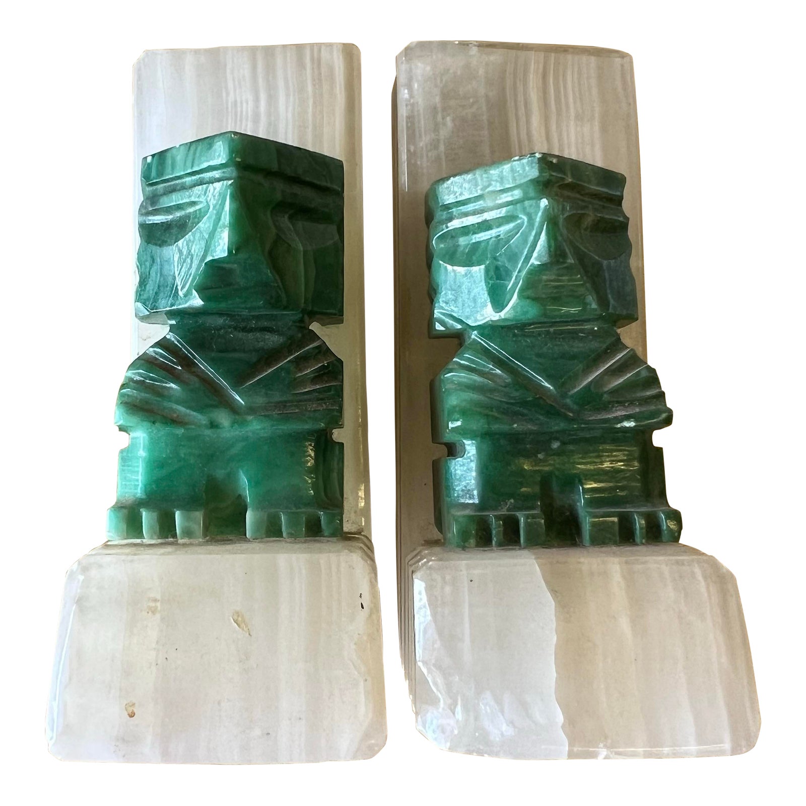 Vintage Pair of Carved Stone Mayan Aztec Bookends | Chairish