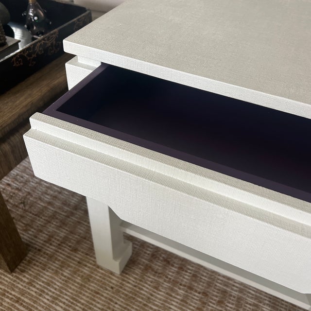 Asian Custom White Ming Style Grass Cloth Wrapped Side Table For Sale - Image 3 of 7