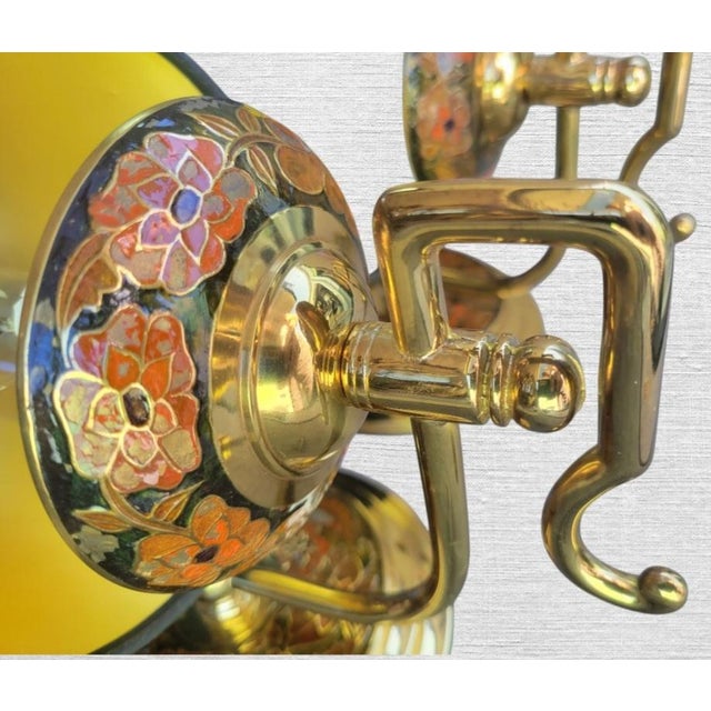 Vintage Brass Cloisonne Black Red Chinoiserie Wall Sconce Lamps- A Pair For Sale In West Palm - Image 6 of 10