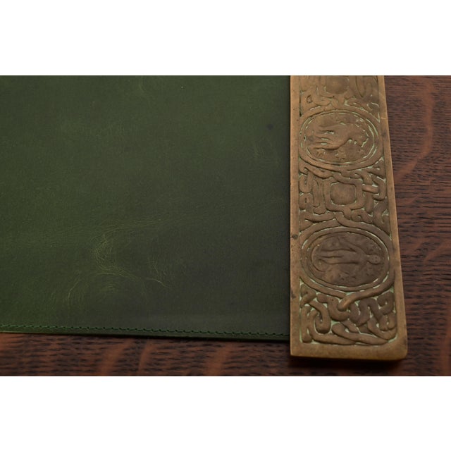 Bronze Tiffany Studios New York Zodiac Bronze Blotter Ends With Leather Desk Blotter For Sale - Image 8 of 12