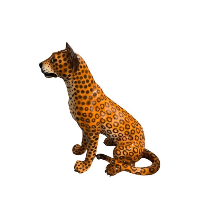 Vintage Italian Glazed Ceramic Leopard Statue For Sale - Image 4 of 12