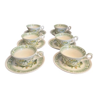 Chinoiserie Tea Cups & Saucers, S/6 For Sale