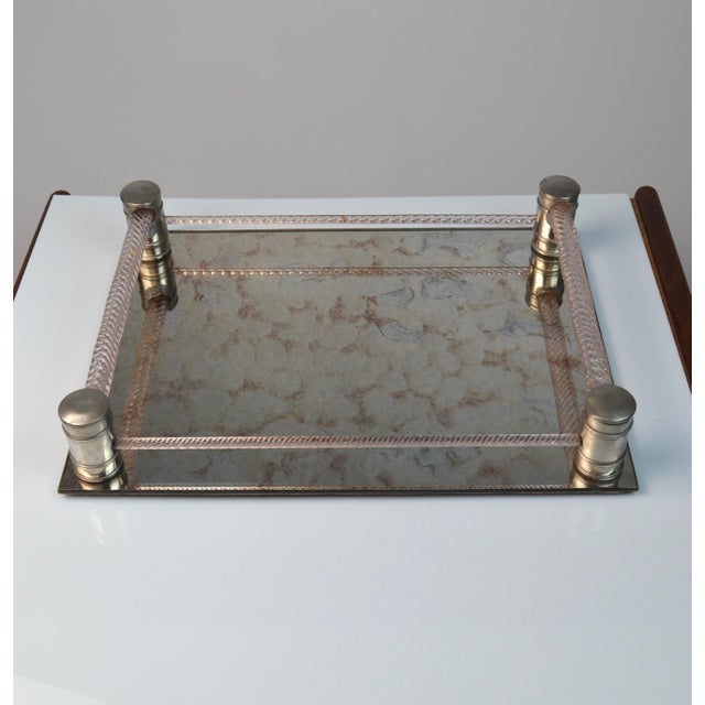 Mid-Century Italian Tray with Twisted Pink Glass and Mirrored Base, 1950s For Sale - Image 15 of 18