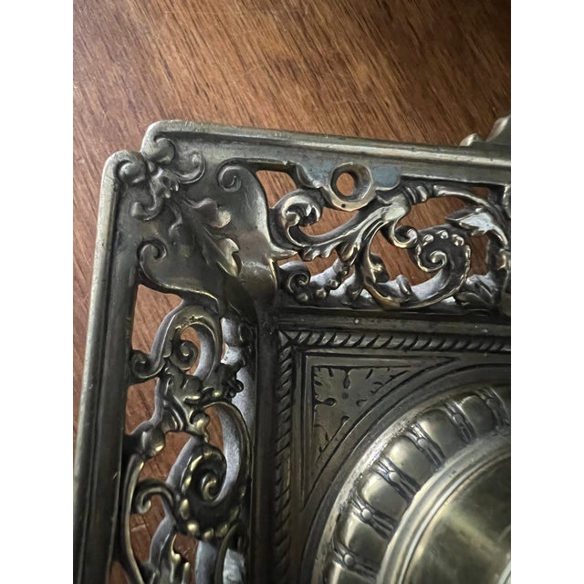 Brass Antique Brass Double Inkwell Stand For Sale - Image 8 of 18