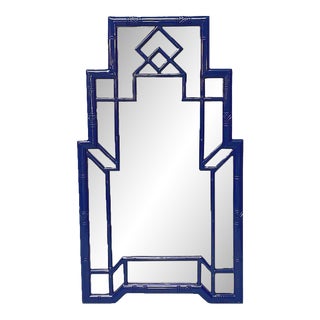 Art Deco Tiered Skyscraper Mirror in Gloss Blue Lacquer For Sale
