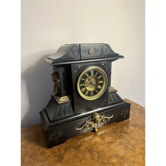 Large Antique Victorian Marble Mantle Clock, 1850 For Sale - Image 3 of 7