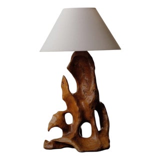 Sculptural Table Lamp in Olive Wood, 1970 For Sale