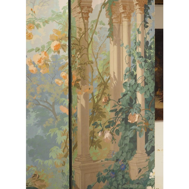 Grand Antique French Papier Peinte 4-Panel Screen, the Garden of Armida, C. 1875 For Sale - Image 14 of 18