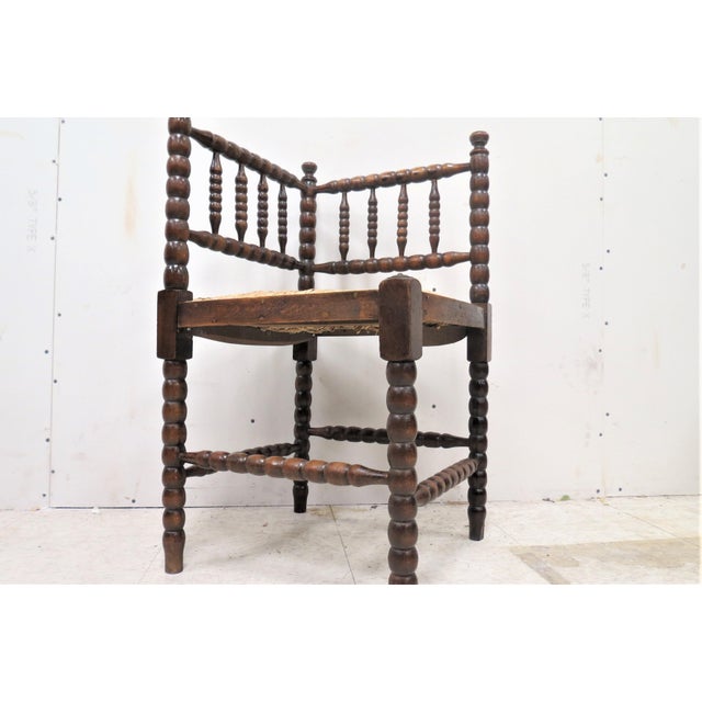 Antique French Oak Bobbin Corner Chair With Rush Seat Chairish