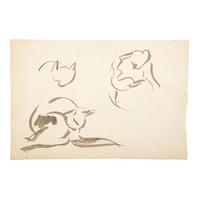 Cats - Watercolor on Paper by French Artist Mid 20th Century Mid 20th Century For Sale