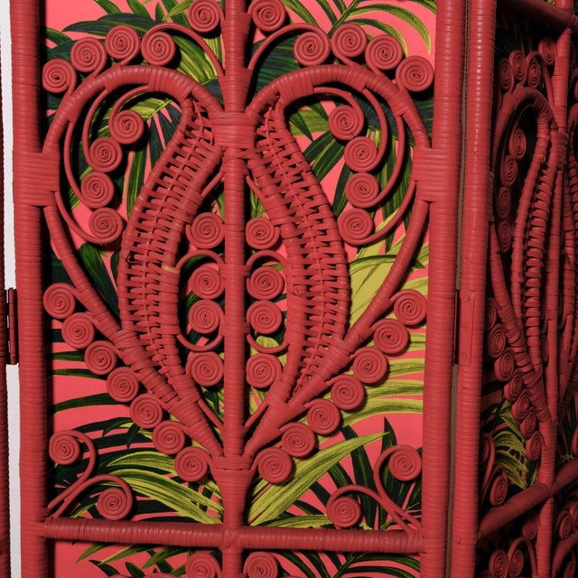 Italian Rattan and Double-Sided Fabric Room Divider, 1980s For Sale - Image 11 of 15