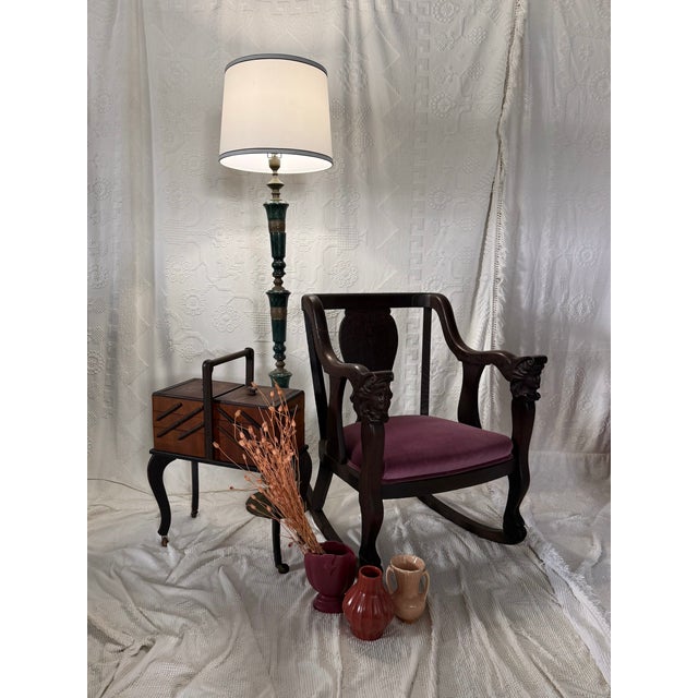 Late 19th Century Gothic Carved Wood Rocking Chair With Women's Faces For Sale - Image 4 of 13