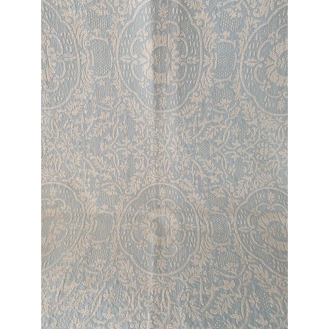 This is a BREATHTAKING antique damask bedspread in excellent condition! It is a rare find, with a smooth greenish-blue...