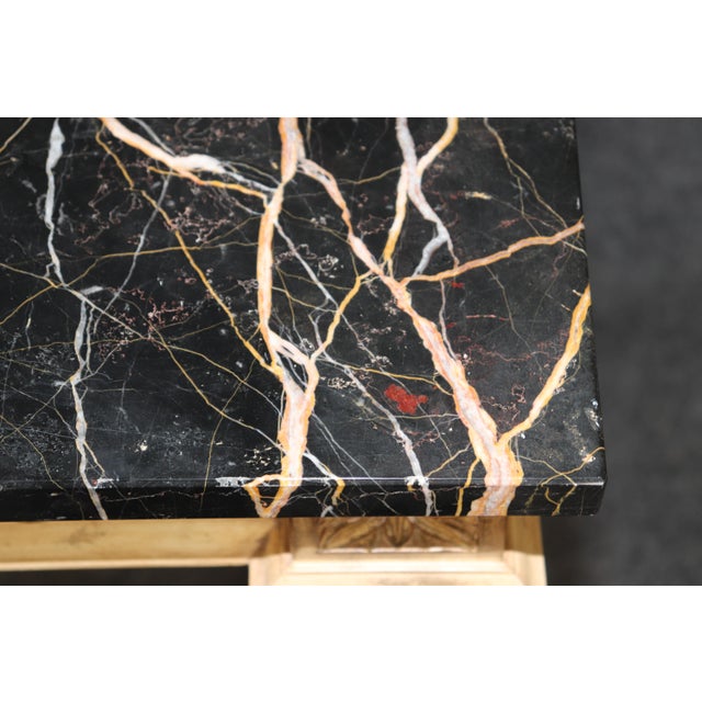 Louis XVI Style Distressed Painted and Gilt Marble Top Console Table For Sale - Image 11 of 13