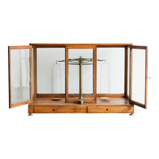 Antique French Pharmacy Scale in Original Glass Display Case | Burgundy, France For Sale