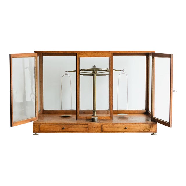 Antique French Pharmacy Scale in Original Glass Display Case | Burgundy, France For Sale